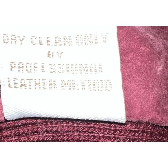 American Glamour Badgley Mischka Suede Open Front Jacket Large Burgundy - Picture 7 of 8